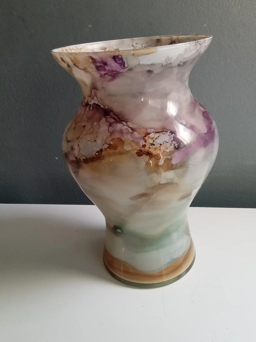 Handcrafted Marble-Effect Glass Vase in Purple and Neutral Tones